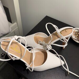 White Pointed Toe Lace Up Heels